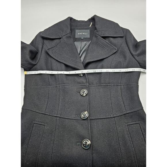 Nine West Women's 8 Black Wool Button-Up Mid Length Coat - Picture 6 of 9